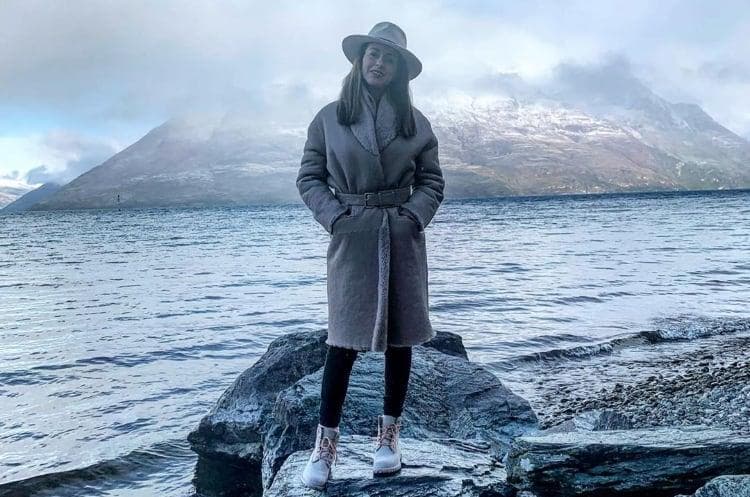 Sigourney Cantelo in snow-ready winter outfit in Queenstown, New Zealand