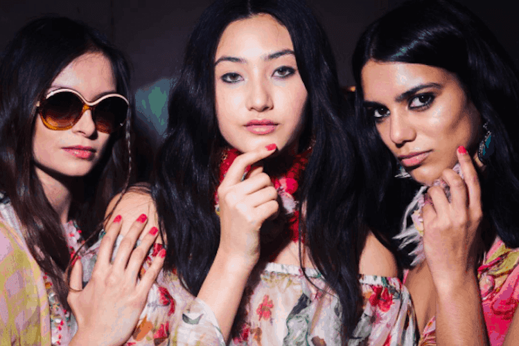 Collection of spring nail designs featuring pastel khaki, neon coral and squaoval shaped nails with gel polish finishes