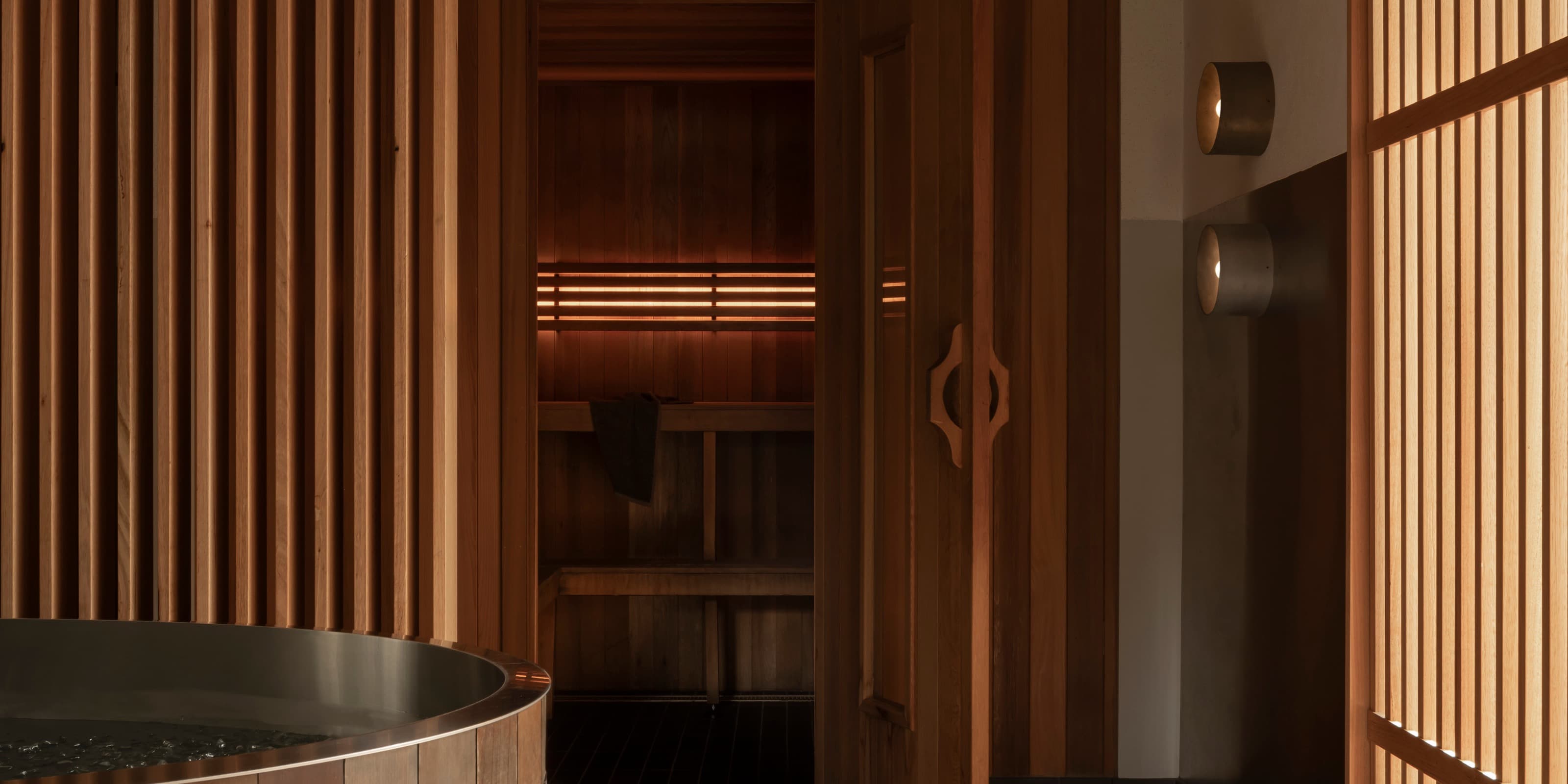 MEND, Margaret River, Finnish sauna and contrast bathing in cedar and neutral tones