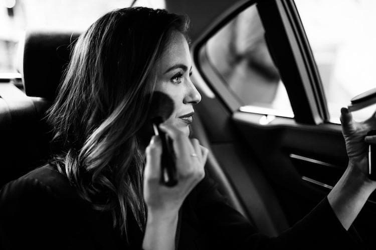 Sigourney Cantelo wearing Armani Power Fabric foundation during editorial shoot