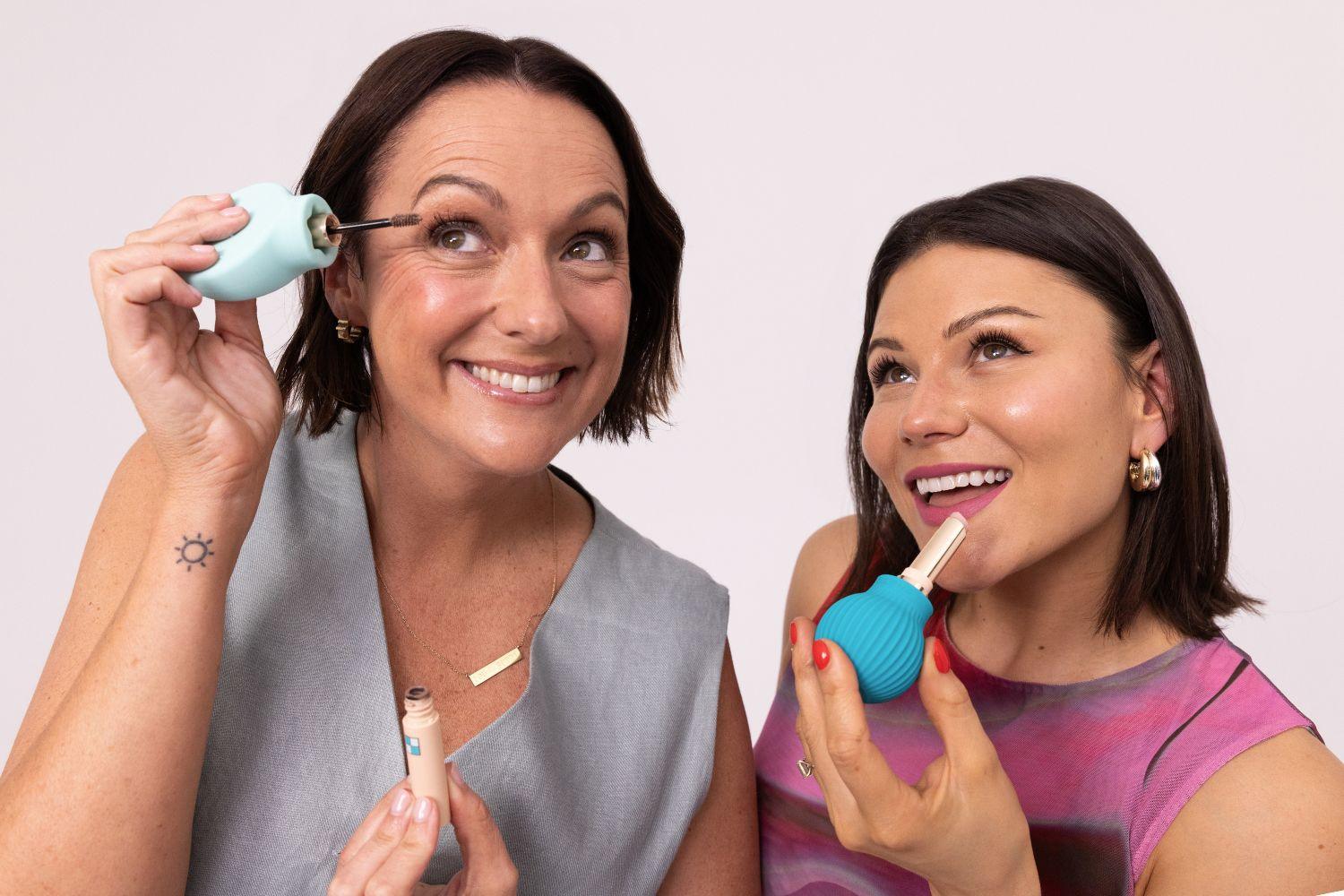 Celeste Barber and Storm using the Booie x ByStorm makeup tools with ergonomic grip for accessible beauty
