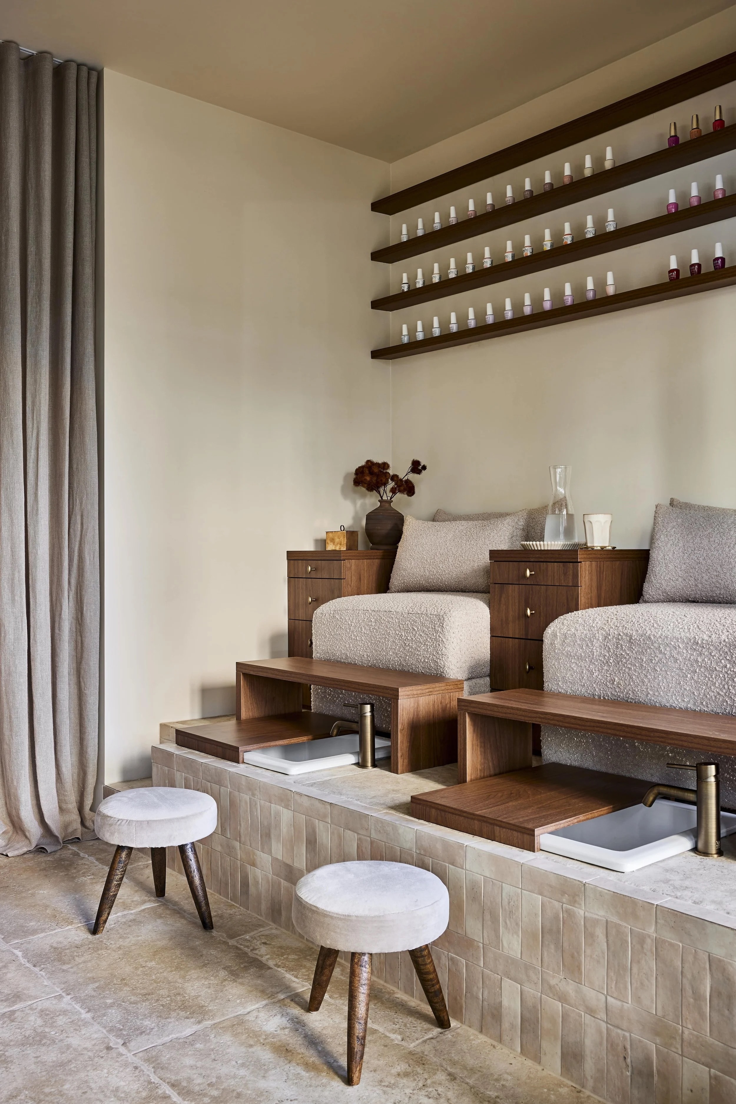 Glow Haus, Potts Point, beige and walnut beauty studio by Gray and Co