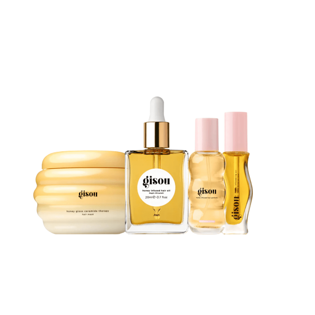 Gisou Glow All The Way gift set featuring hair and skin products