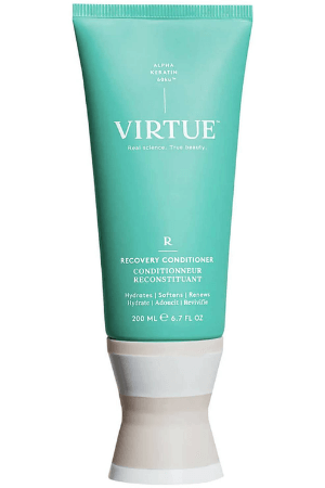 Virtue Recovery Conditioner smoothing split ends on bleach-treated hair