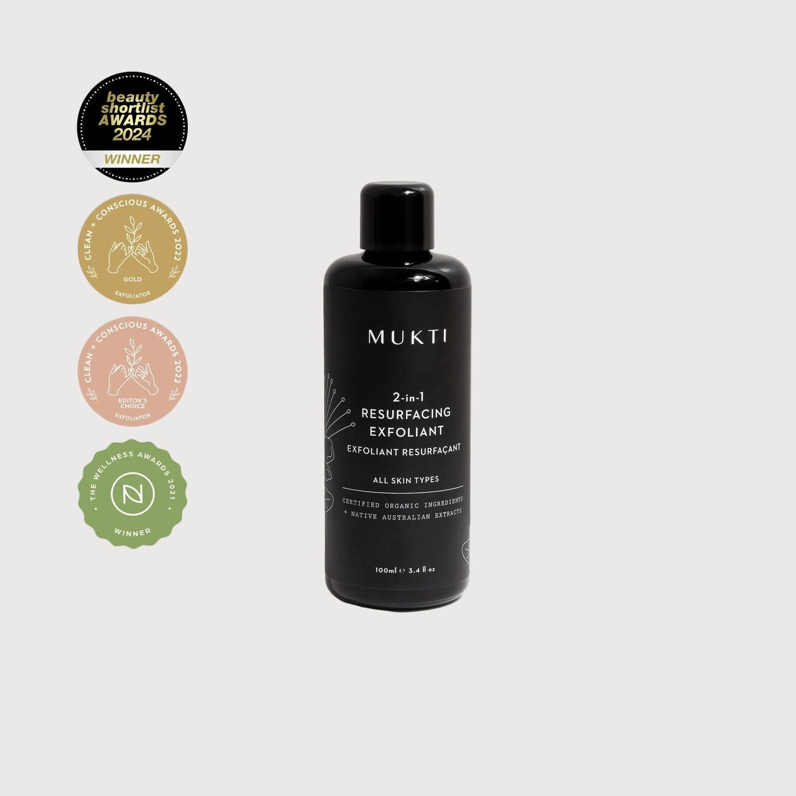 Mukti 2-in-1 Resurfacing Exfoliant 100ml