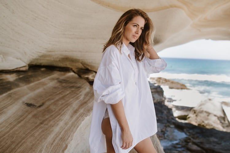 Raey Oversized Point Collar Shirt and Heidi Klum Sun Dappled Decadence Triangle Bikini