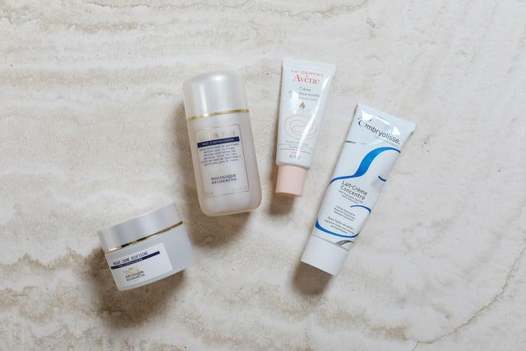 Biologique Recherche Masque Crème Biofixine and Lotion P50V, Avène Day Protector Tinted BB Cream, Embryolisse Lait-Crème Concentré